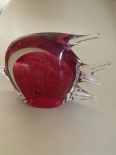 HQT LARGE HAND BLOWN MURANO STYLE ART ANGEL FISH FIGURINE IN RED 6,5