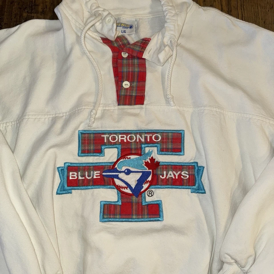 Sudadera Pullover Trench Toronto Blue Jays Vintage Rara Años 90 Acentos a Cuadros L Foto 3 de 4