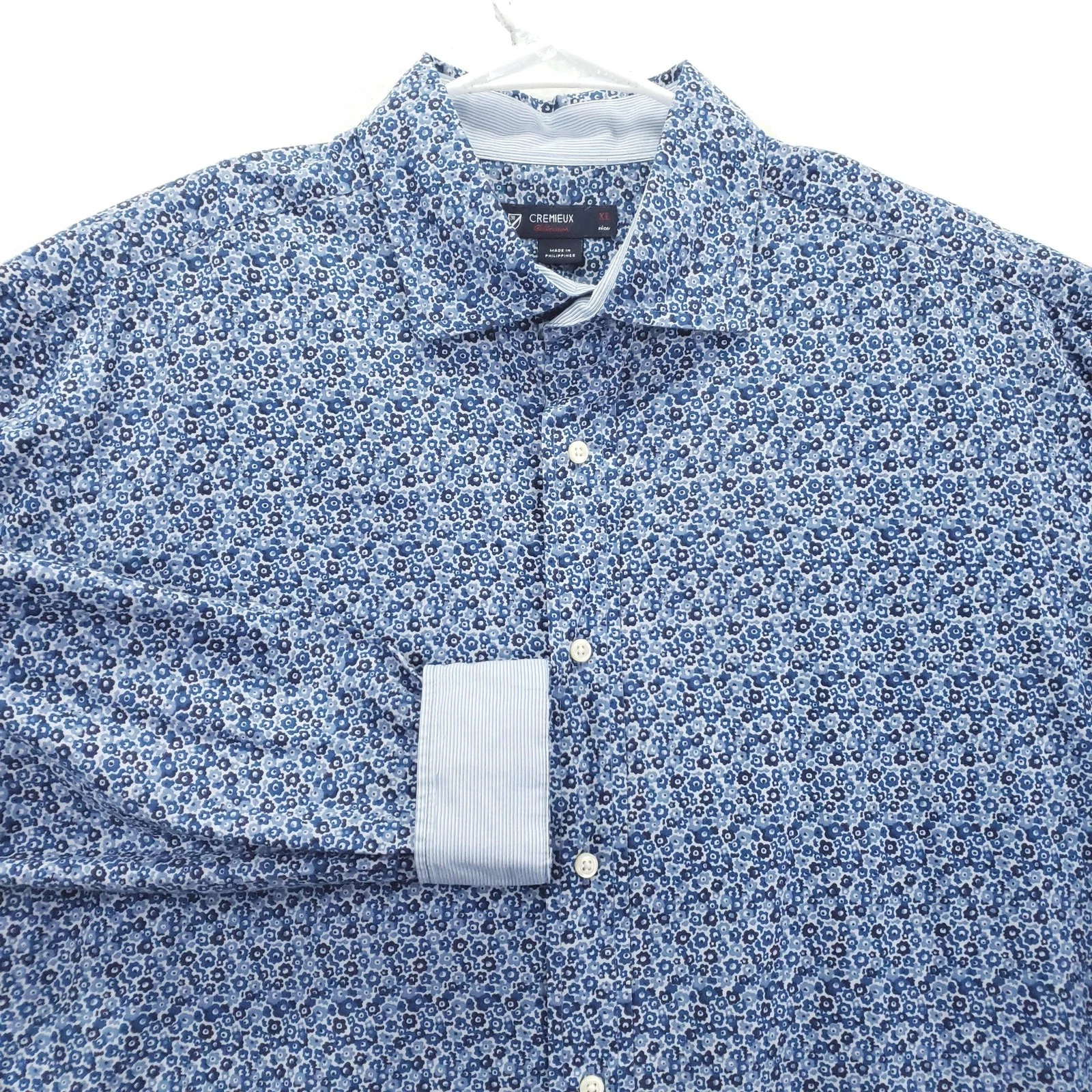 Cremieux Shirt Mens XL Blue Floral Print Long Sleeve Button Front Cotton Casual