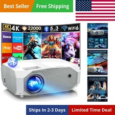 4K Projector with Wifi and Bluetooth, 20000L Native 1080P Outdoor Portable Movie