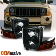 Fits 06-10 Jeep Commander SUV Amber Black Headlights Front Lamp Replacement Pair