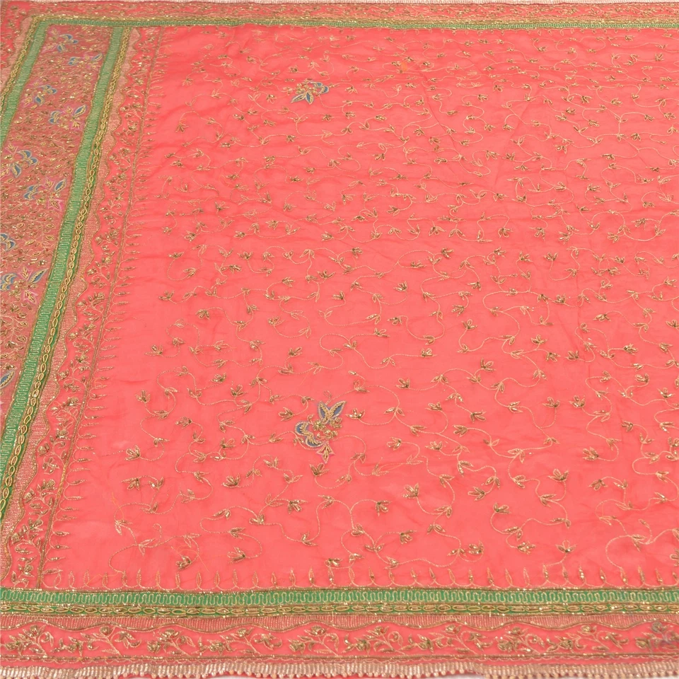 Estola de trabajo Zardozi con cuentas rojas seda arte dupatta boda vintage sánscrito Foto 2 de 4