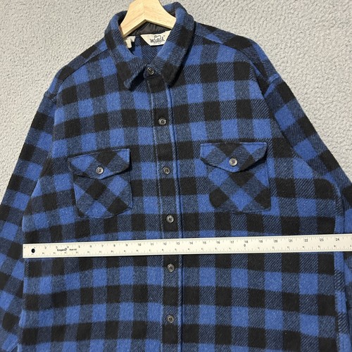 Vintage Woolrich Flannel Shirt Mens XL Blue Buffalo Plaid Wool Nylon USA 90s - Picture 6 of 9