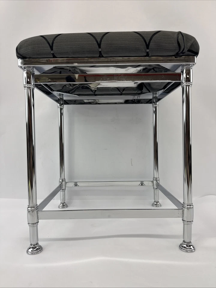 Backless Chrome Metal Vanity Stool with Adjustable Legs 18.5-19.5” Tall - Image 2 of 4