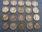 20 SILVER MERCURY DIMES WITH DATES IN THE THIRTIES    lot 304