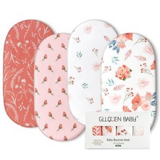 Bassinet Sheets 4 Pack Breathable Cozy Fitted Mattress Sheet Elastic Travel C...