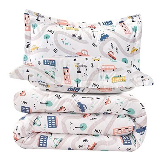 Car Kids Comforter Set Twin Size, 2 Piece Printed Microfiber Comforter with