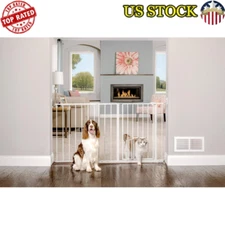 Expandable Walk-Thru Pet Gate W/ Small Door Chew-Proof Steel Safe Installation