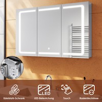 Spiegelschrank Bad Mit Led Badschrank Touch Steckdose Edelstahl 105Cm Spiegel