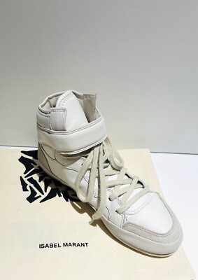 Designer ISABEL MORANT ‘Bessy’ White Leather Suede High-Top Trainers $780  EU36 Australia
