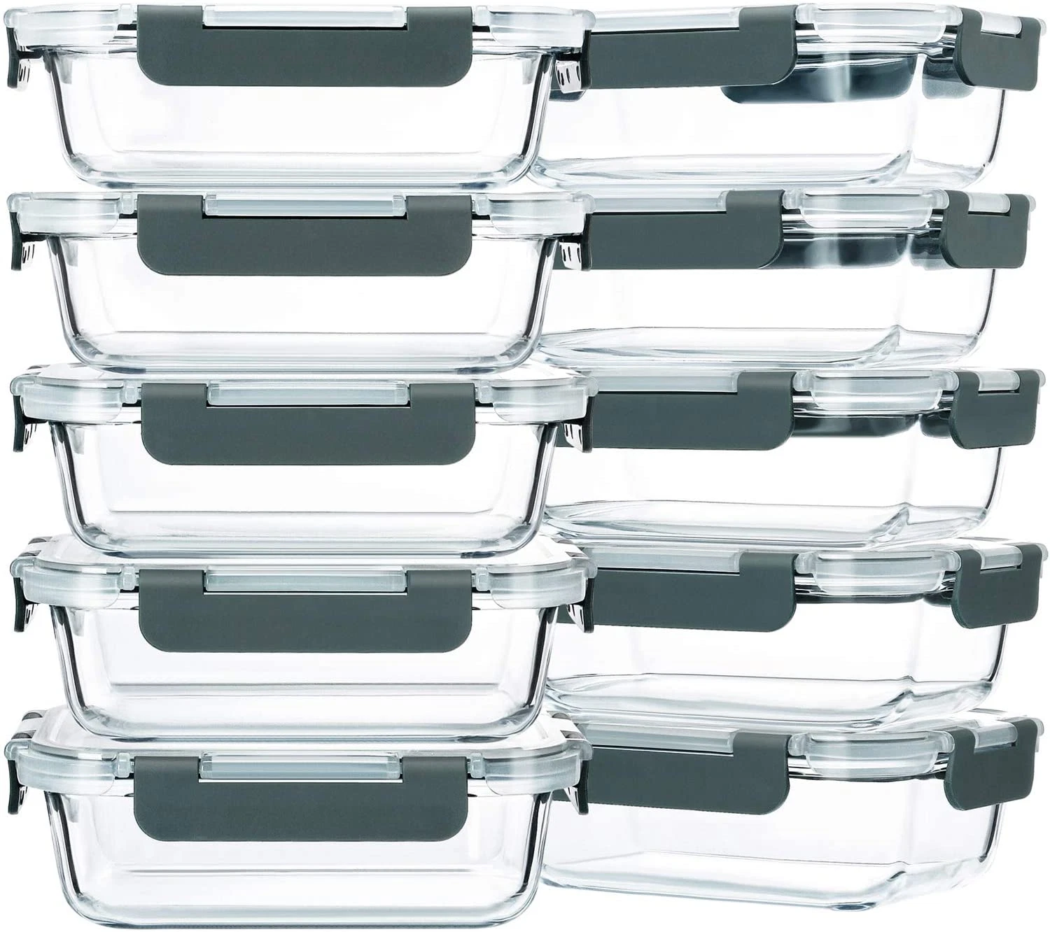 10-Pack 22oz Glass Meal Prep Containers Glass Food Storage with Lids (GRAY)