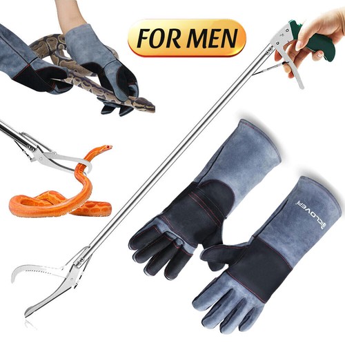 47" Snake Tongs Catcher & Leather Bite Proof Gloves Animal Handling Protector - Picture 24 of 24