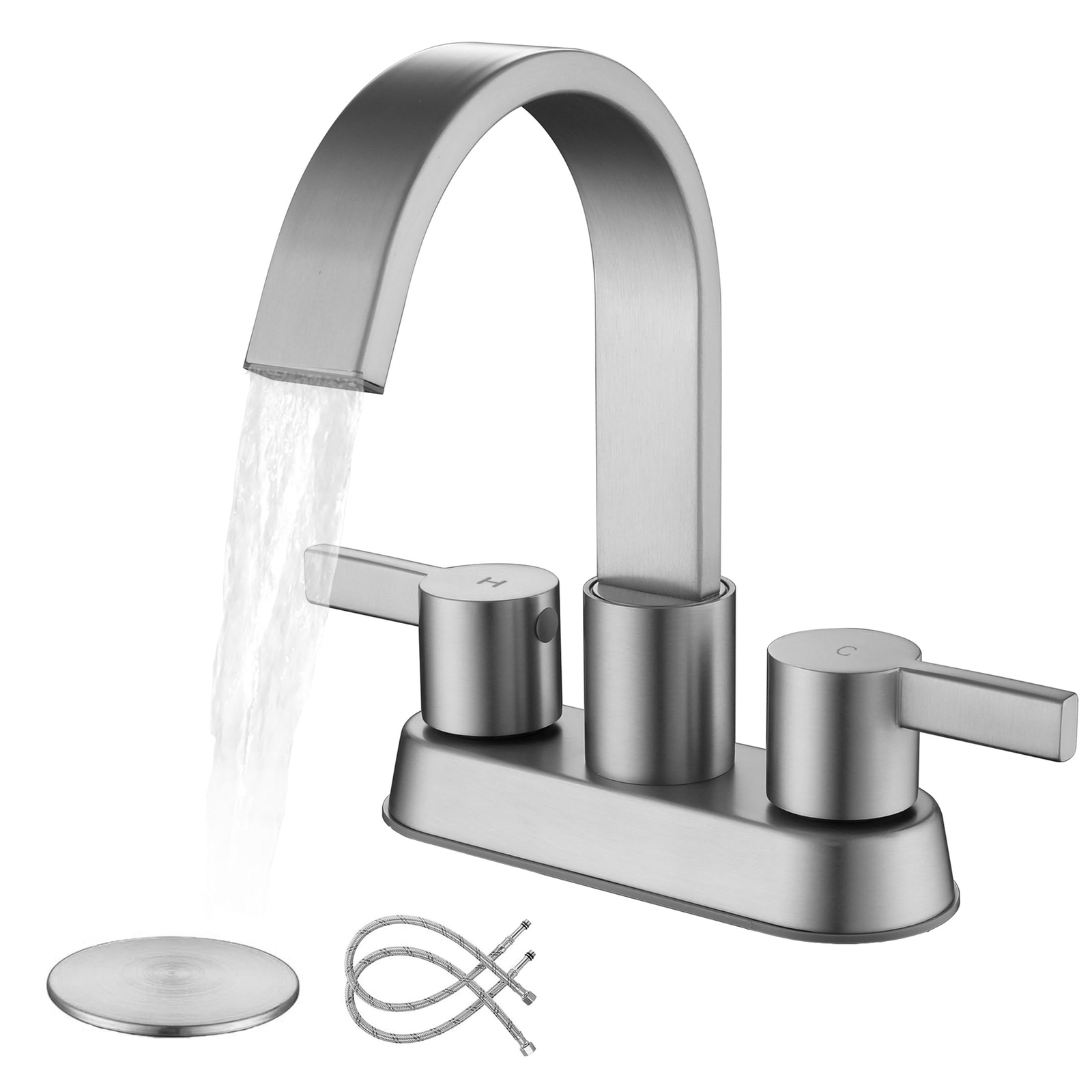 2 Handle Bathroom Faucets 3 Hole Brushed Nickel, Centerset Bathroom Sink Fauc...