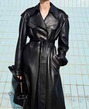 New Designer Women's Genuine Lambskin Leather Long Trench Coat Stylish Long Coat