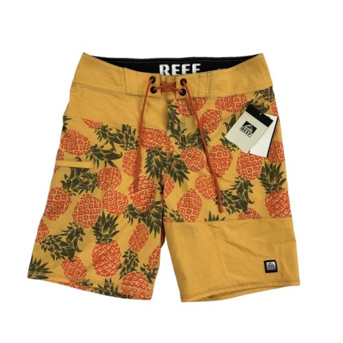 REEF Mens Carson Pineapple 4-Way Stretch 20" Board Shorts Gold 29