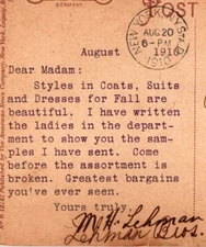 Lehman Bros Store Sales Invitation Aquarium Battery Park NY C1910 Postcard J25