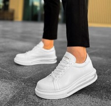 Men's Sneakers White Cushion High Sole Comfort Lace Up Daily Casual Shoes