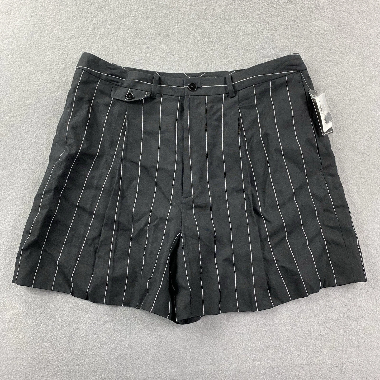 Lauren Ralph Lauren Shorts Womens 14 Black Striped 100% Linen 4 Inseam