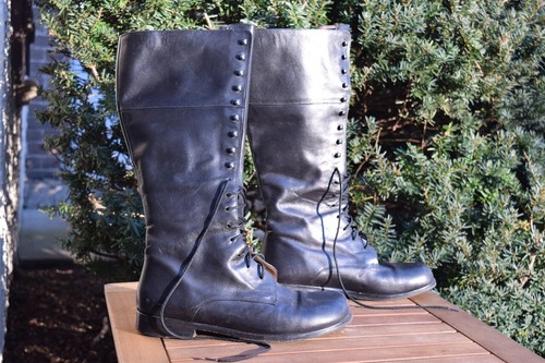 combat boots tall black leather 9.5 woman FOOTPRINTS BRIKENSTOCK lace up - Picture 2 of 6