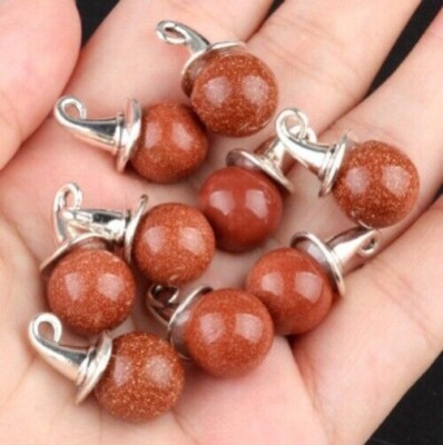 20pcs Natural Gold Sand Stone Pendant Ball Magic Hat Chakra Reiki Healing Amulet
