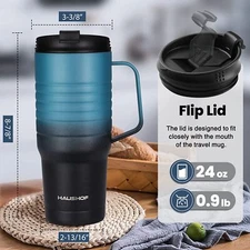 HAUSHOF 24oz Mullticolor Travel Mug Stainless Steel Vacuum Insulated with Handle