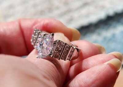 HIGH QUALITY (LAB CREATED) Marquise White Sapphire Ring HALLMARKED