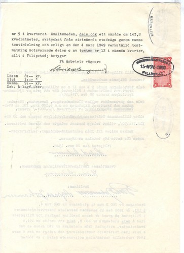 Sweden A65 document 1950 sales contract Filipstad - Picture 2 of 2
