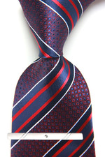 New Classic Striped Red Blue White JACQUARD WOVEN 100 Silk Men's Necktie Tie