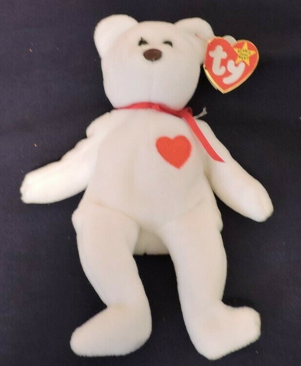 Ty Valentine Beanie Baby White Bear With A Heart