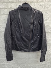 New Nordstrom Solid Black Leather Moto Full Zip Lined Jacket Size Medium (8-10)