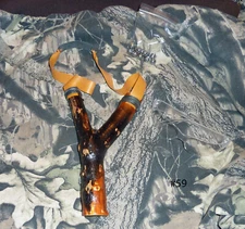 Handmade wooden singshot catapault. Signed. Buckthorn. With 3M glasses and ammo.