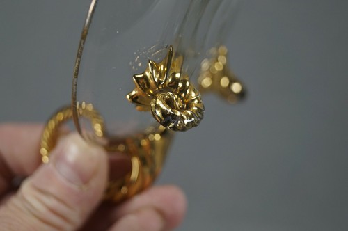 Set of 5 Bohemian Harrach Moser Clear Hand Blown & Gold Glass Nappy Dishes - Picture 9 of 9