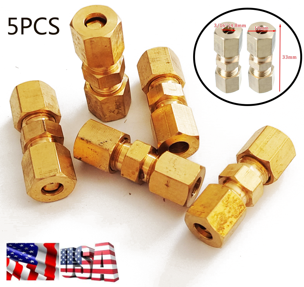 10-Pack Brake Line Union Fittings - Straight Compression Connector, 3/16" OD