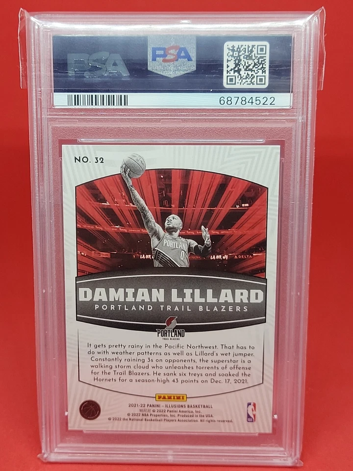 Damian Lillard 2021 Panini Illusions OPRTN.DTNTN ASIA Red Yellow #32 PSA 8 - Image 4 of 4