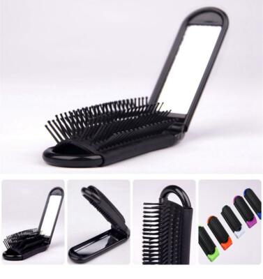 Portable Folding Hair Brush With Mirror Compact Travel Comb 