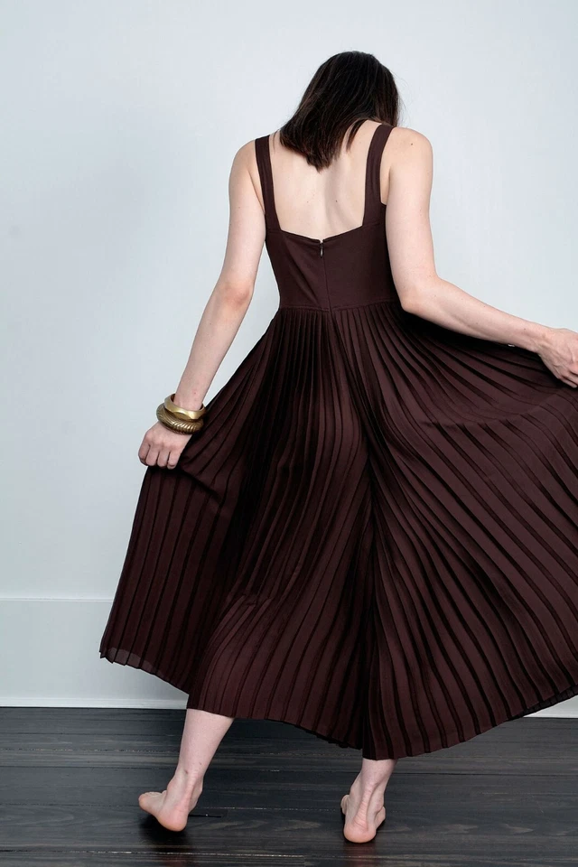 VINCE Marrón Negro Nogal Plisado Cuello en V Culottes Pierna Ancha Pantalones Mono 8 = M Foto 4 de 4