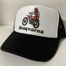 Vintage Husqvarna Trucker Hat Motorcycle Hat Adjustable SnapBack Hat Black