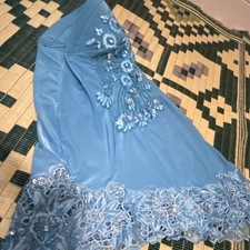 Blue Floral Print Belly Dance Skirt Dress for Women