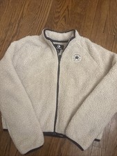 Retro Converse Beige Black Unisex Kids Fleece Full Zip Jacket Size L