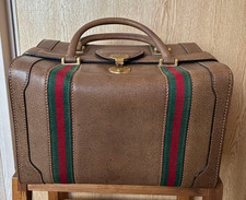 GUCCI Vintage Leather Makeup Train Case Brown Sherry Line Lock Key Included Used