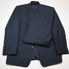 Vtg Y2K 2000s Boxy 44R 36x32 Blue Birdseye 100 Wool Mens Jacket Pants Suit