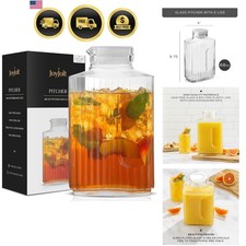 Jarra de vidrio 68 oz con tapa 2 tapas, vajilla rectangular para bebidas y almacenamiento...