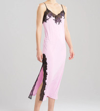 NWT NATORI - GOWN - ENCHANT - LIGHT ORCHID w/BLACK LACE TRIM - SIZE L