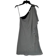 Halston Dress S One Shoulder Striped Black White NWT Party Cocktail $169