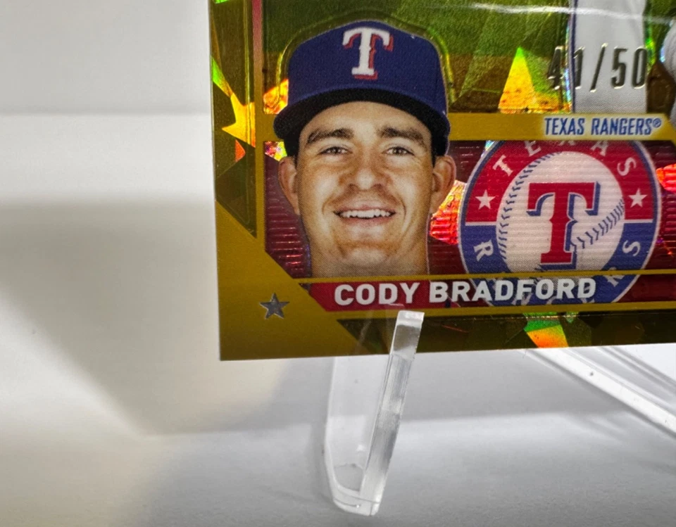 2023 Topps Chrome Sapphire Cody Bradford RC Gold Refractor 41/50 Rangers Rookie - Image 4 of 4