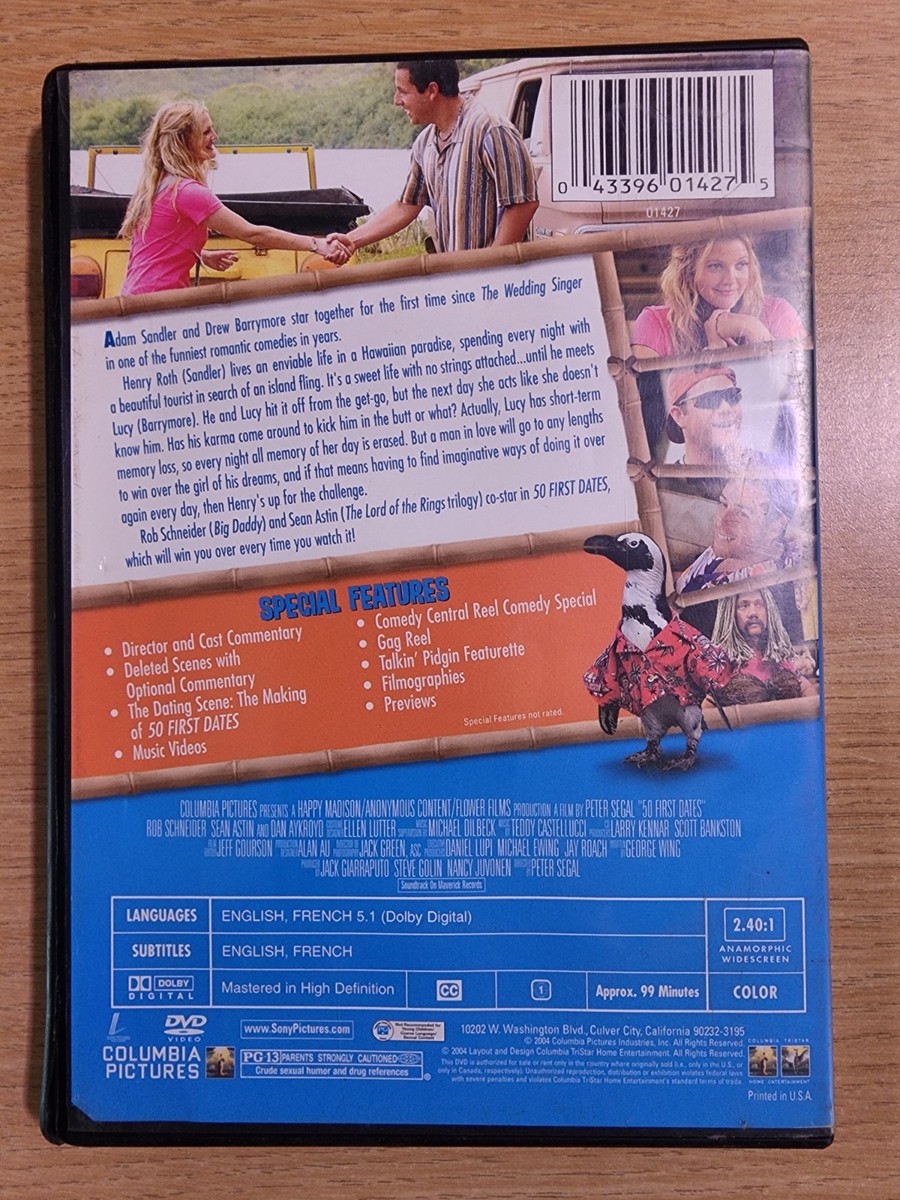 50 First Dates (DVD, 2004, Widescreen) Adam Sandler, Drew