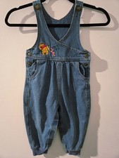 Vintage Winnie The Pooh Denim Embroidered Overalls Girls Size 24 Mo Rare
