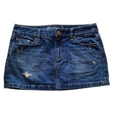 American Eagle Denim Micro Mini Skirt Women 4 Blue Distressed Low Rise Y2K 2000s