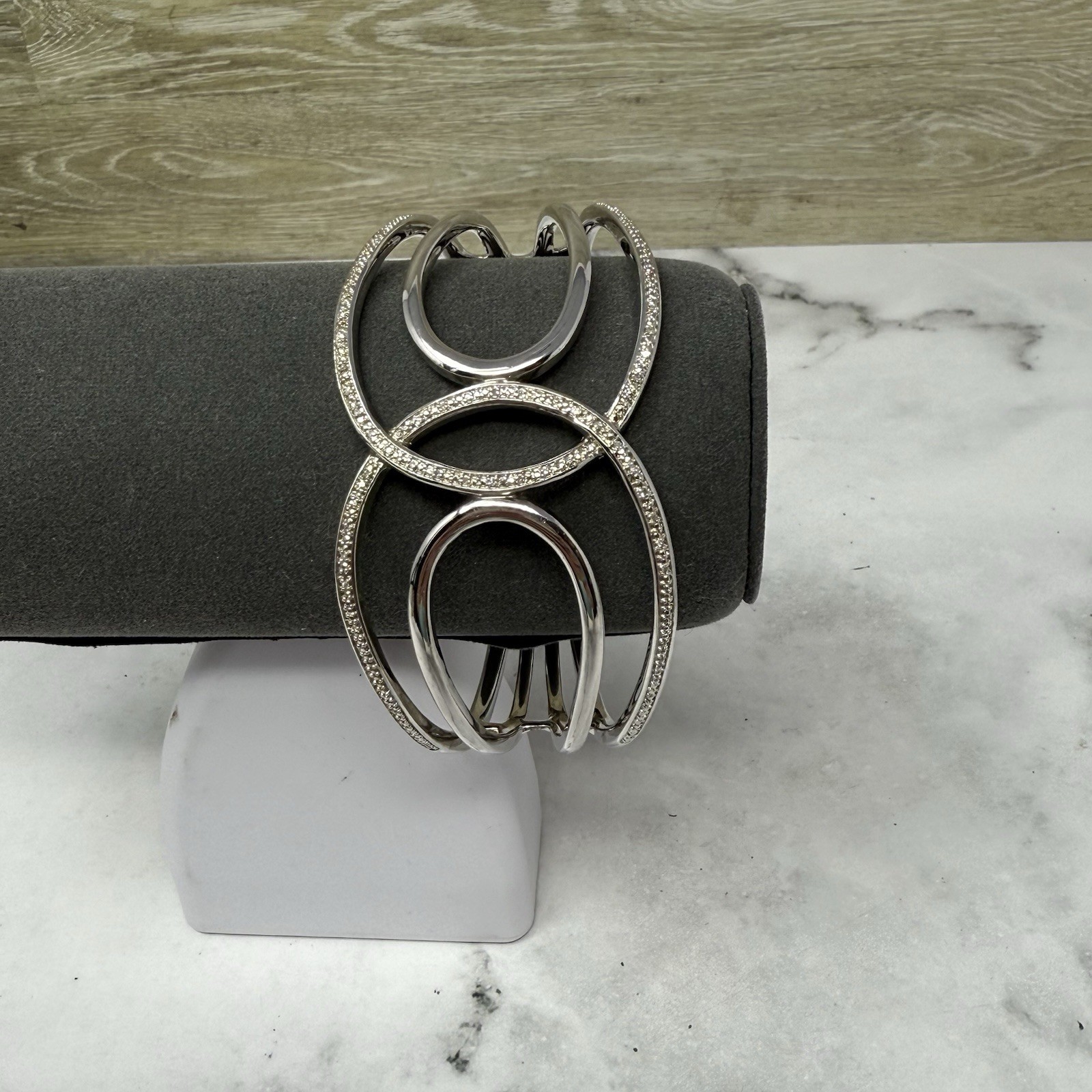 BR Sun Silver Tone Rhinestone Interlocking Cuff B… - image 8