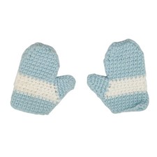 Vintage Handmade Blue and White Crocheted Kids Winter Mittens Gloves